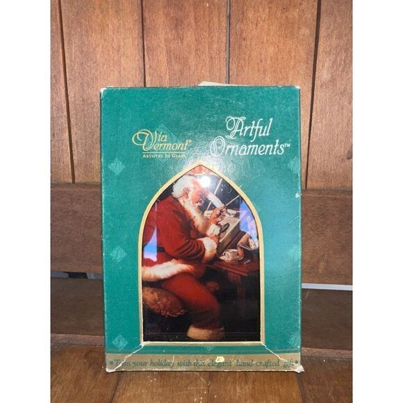 1997 Via Vermont Artful Ornaments "Santa At Desk" Hanging Glass Ornament  286184 - Picture 1 of 9